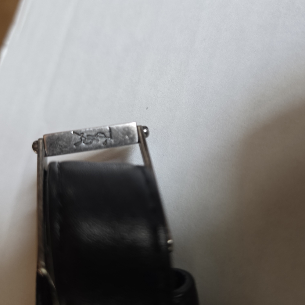 YSL Black Leather Belt with Silver Buckle